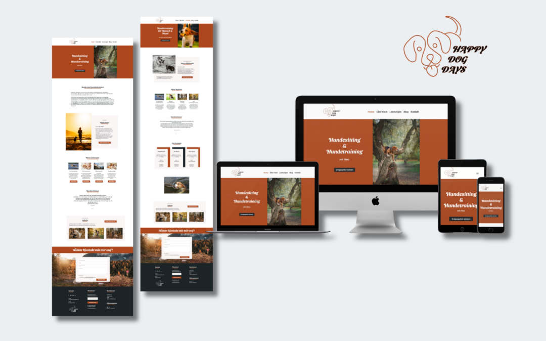 Screendesign Ansicht von Website, PC, Laptop, Tablet und Handy - Webdesign für Hundetrainer.